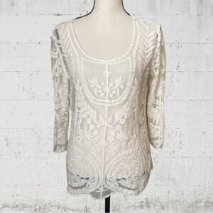 Saint Tropez West Lace 3/4 Sleeve Shirt Size Medium Romantic Fairy Delicate